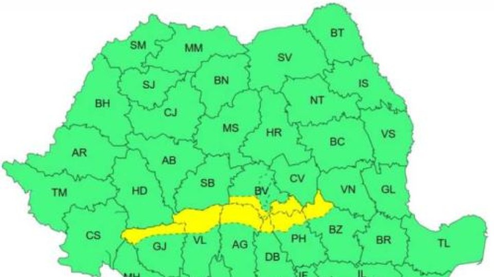 Cod galben de ploi în zona montană a județului