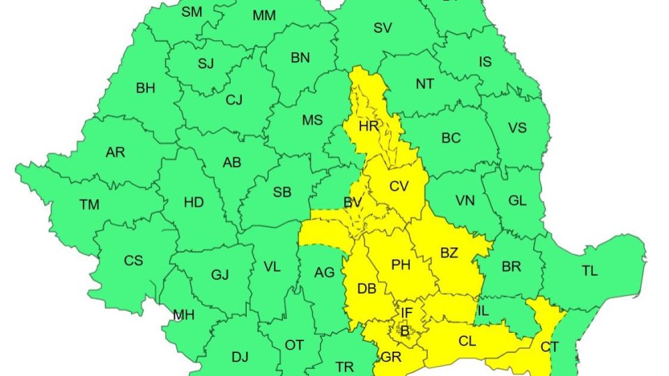 Cod galben de vreme instabilă în zone din 12 județe, printre care și Brașovul