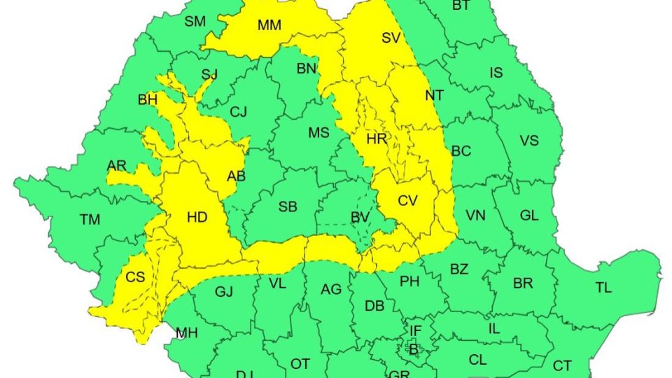 ANM: COD GALBEN de furtuni în zona montană a României